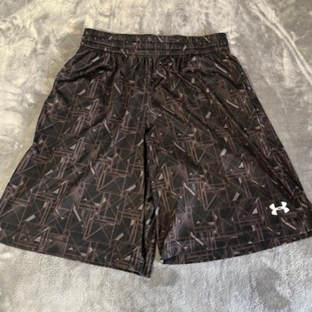Under Armour Mens Black Grey Geometric Loose Athletic Swim Shorts Large
